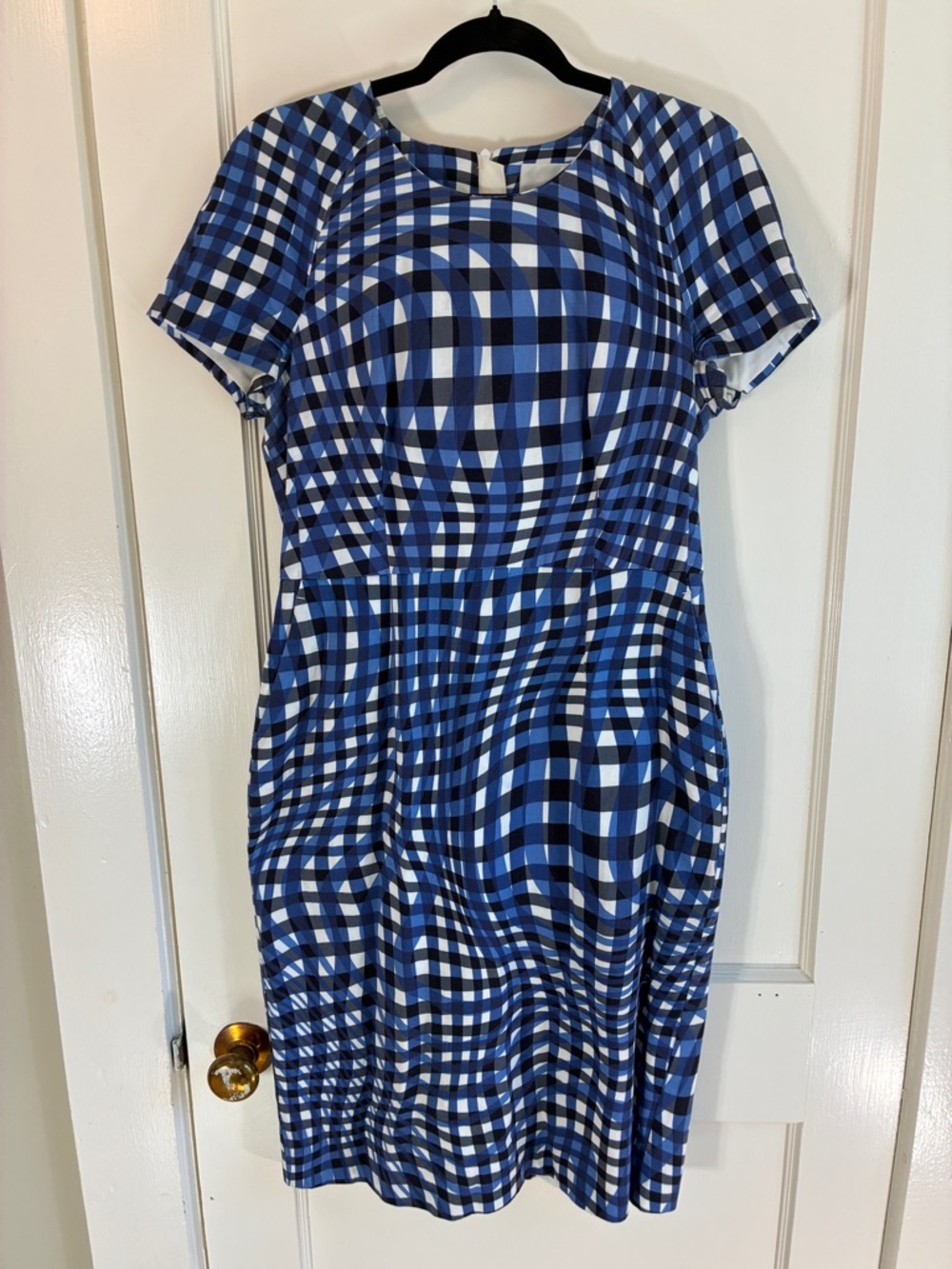 L.K. Bennett Size 10 Blue Kaleigh Abstract Blue Gingham Dress - Picture 3 of 11
